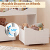 Kids toy wooden storage organizer with 2 rolling drawers on wheels for easy access and organization in kids' rooms.
