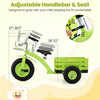 Kids tricycle in green with adjustable handlebar and seat, featuring 15-inch inflatable rubber tires for a stable ride.