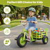 Kids tricycle in green with 15-inch inflatable rubber tires, adjustable seat, and storage basket for fun outdoor play.