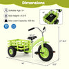 Kids tricycle in green with a storage basket, adjustable seat, and 15-inch inflatable rubber tires for stable rides.