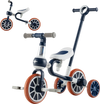 Kids 4-in-1 trike bike in navy with adjustable seat and push handle, featuring non-slip EVA wheels for safe riding.