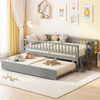 Kids Twin Size Bed with Trundle with Bookshelf and 2-Step Ladder 15 Plywood Slats for Girls and Boys-Gray - Gallery View 1 of 10