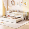 Kids Twin Size Bed with Trundle with Bookshelf and 2-Step Ladder 15 Plywood Slats for Girls and Boys-White - Gallery View 1 of 10