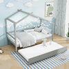 Kids Twin Size House Bed with Trundle and Roof-Gray - Gallery View 1 of 10