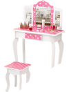 Pink Princess Pretend Play Makeup Dressing Table with tri-folding mirror, ample storage, and child-safe design for.