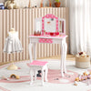 Pink polka dot stool accompanying the princess pretend play makeup dressing table, designed for comfort and stability.