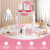 Princess pretend play makeup dressing table in pink with polka dot print, tri-fold mirror, and sturdy construction for.