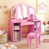 Kids Vanity Table and Chair Set with Removable Tri-Folding Mirror-Pink - Gallery View 1 of 11