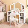 Kids Vanity Table and Chair Set with Removable Tri-Folding Mirror-White - Gallery View 1 of 11