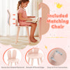 Kids vanity chair with bunny ear-shaped backrest, pink finish, designed for safety and comfort during play and study.