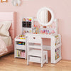 Kids Vanity Desk with Mirror Side Bookshelf and Ring Slots-White - Gallery View 1 of 10