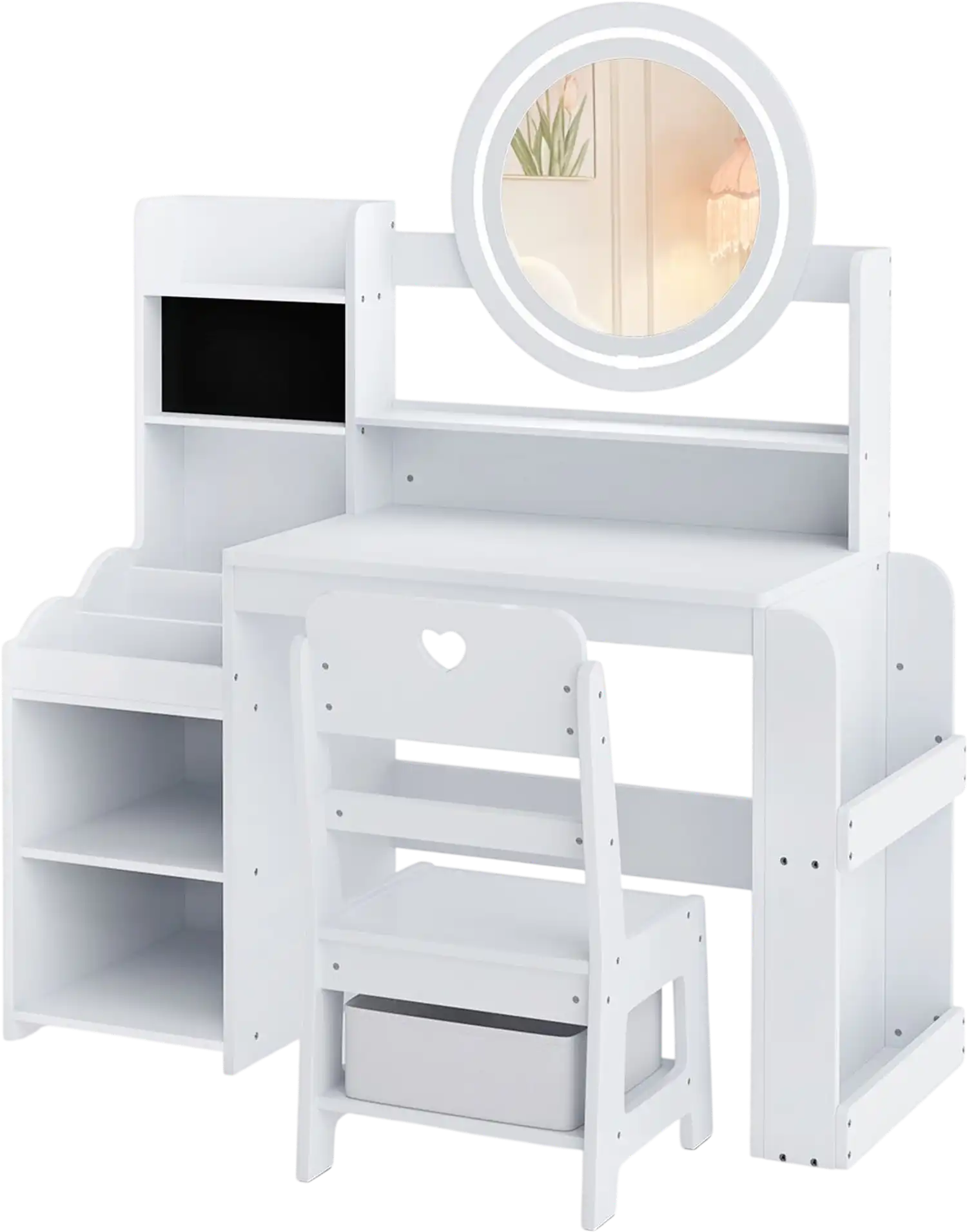 Costway Kids Vanity Desk Mirror Side Bookshelf Ring Slots 65816867 New