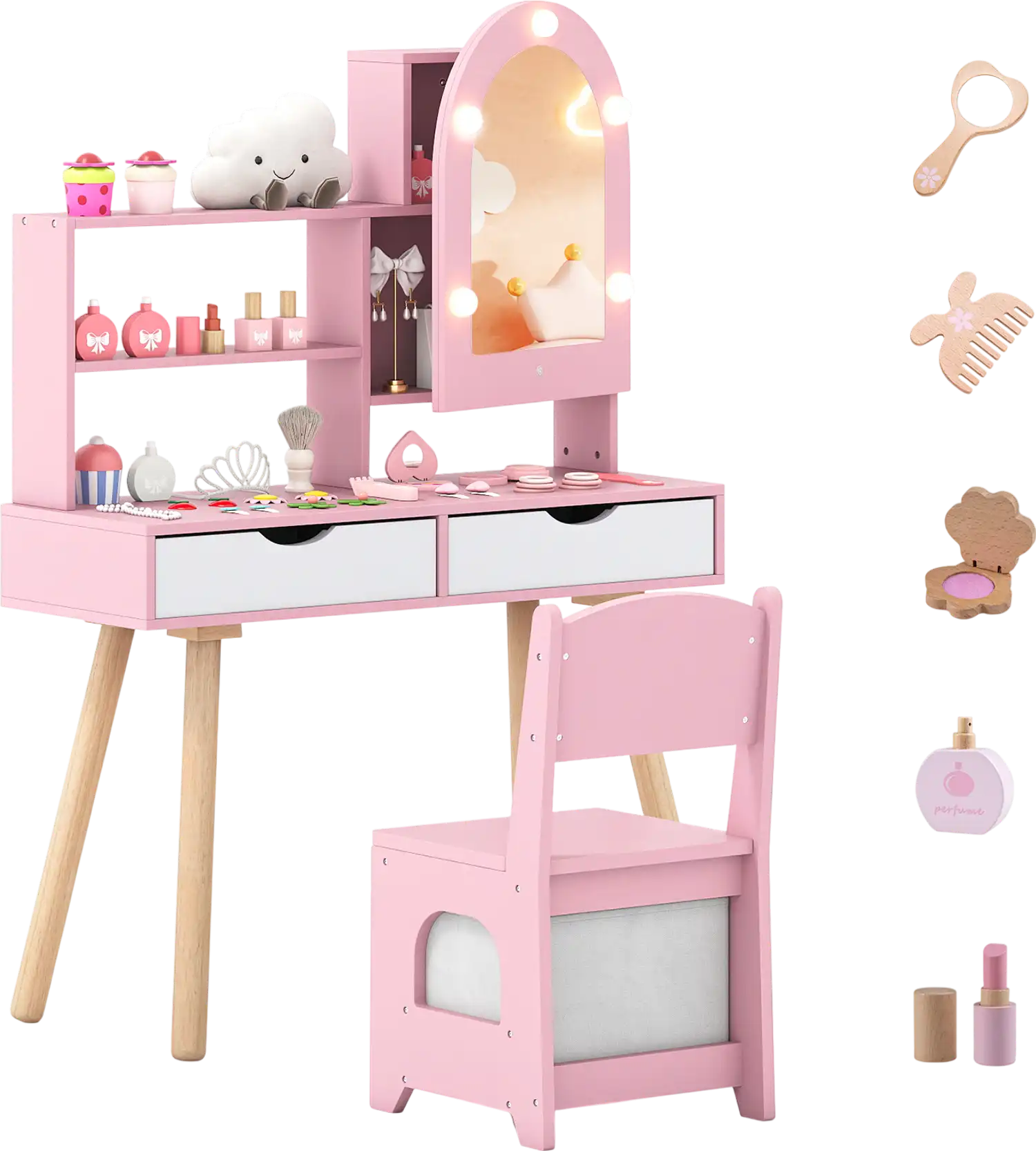 Costway Kids Vanity Set Dressing Table Mirror Cabinet 41100291 New