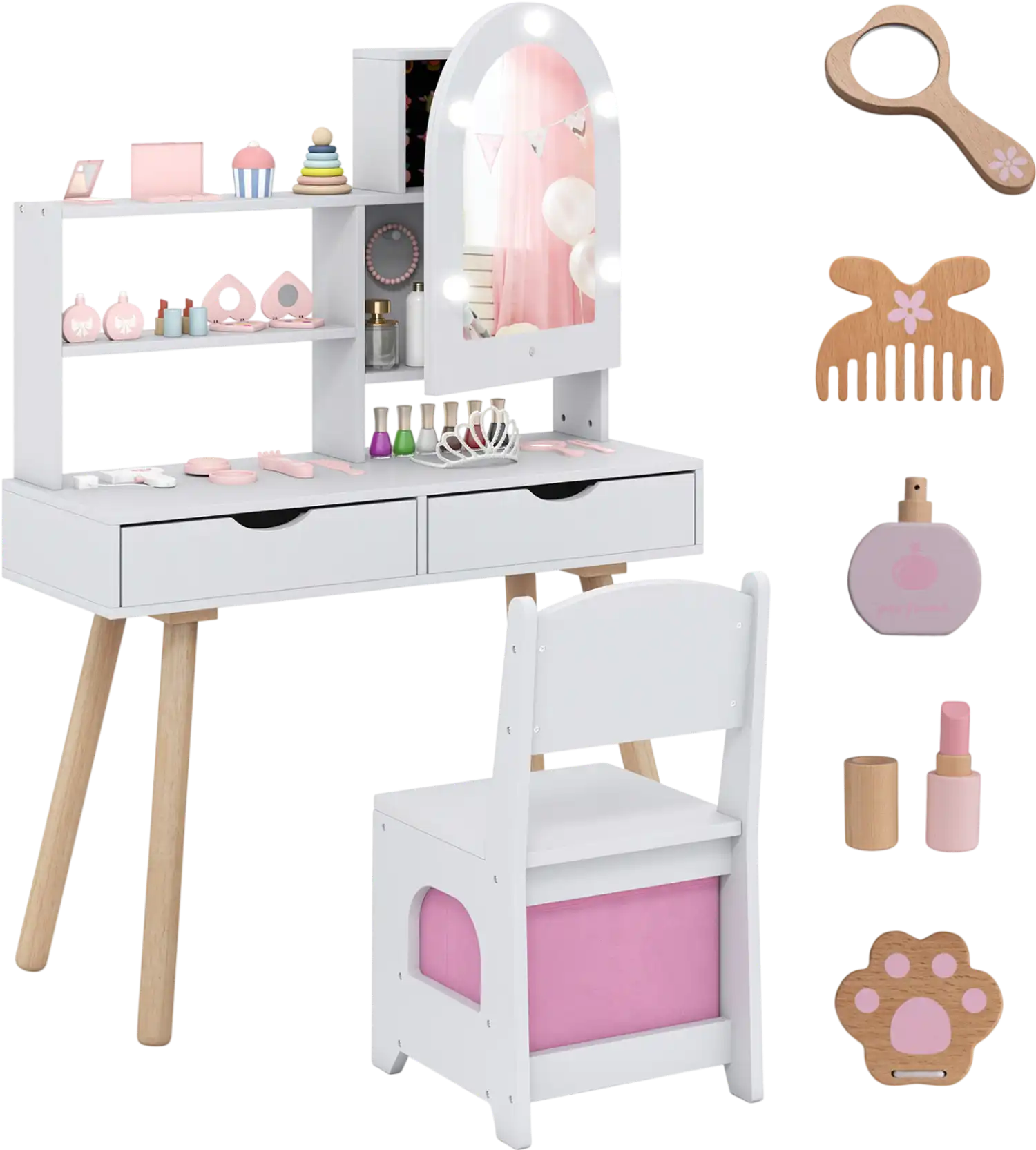 Costway Kids Vanity Set Dressing Table Mirror Cabinet 21655319 New