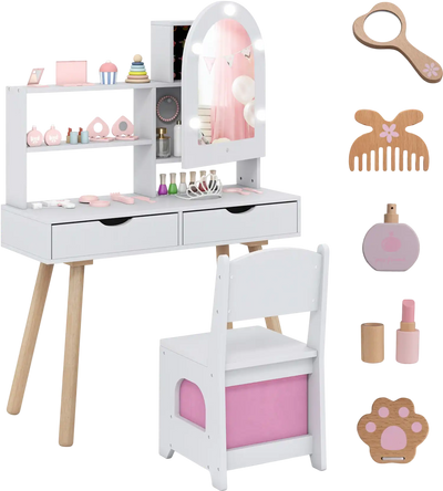 Costway Kids Vanity Set Dressing Table Mirror Cabinet 21655319 New