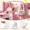 Kids vanity set in white with a shatterproof acrylic mirror, adjustable lighting, and ample storage for pretend play.