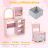 Kids vanity set in pink featuring a LED lighted mirror, chair, and storage compartments for organized playtime.