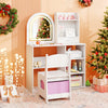 Kids Vanity Set Princess Girls Makeup Vanity Desk with Chair and 3-Color LED Lighted Mirror-White - Gallery View 1 of 13
