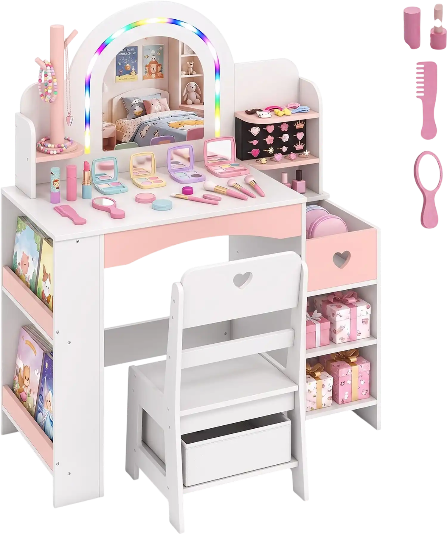 Costway Kids Vanity Set Colorful LED Lights Jewelry Stand 72335182 New