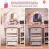 Kids vanity set in white features colorful LED lights, a jewelry stand, and organized storage for imaginative play.