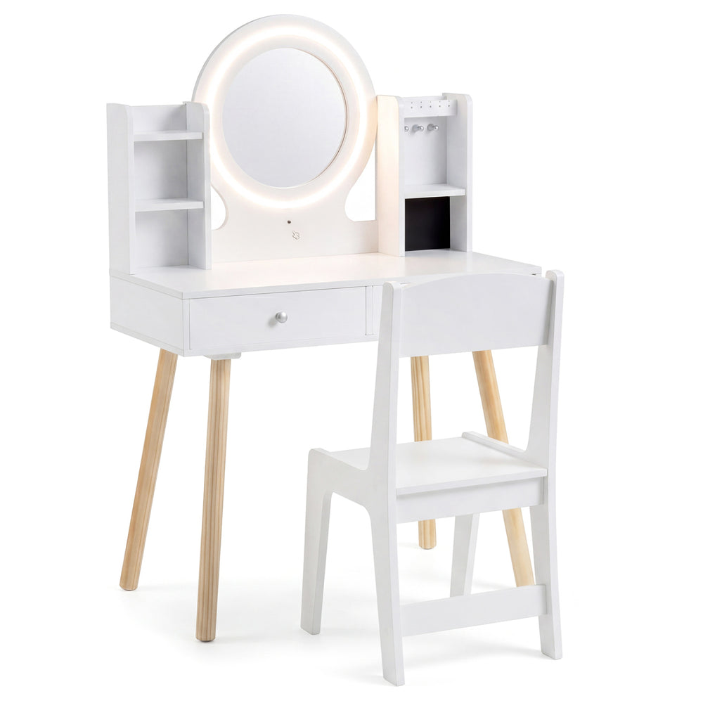 Kids Vanity Set with Lighted Mirror and Storage Drawers-White - Gallery View 1 of 1
