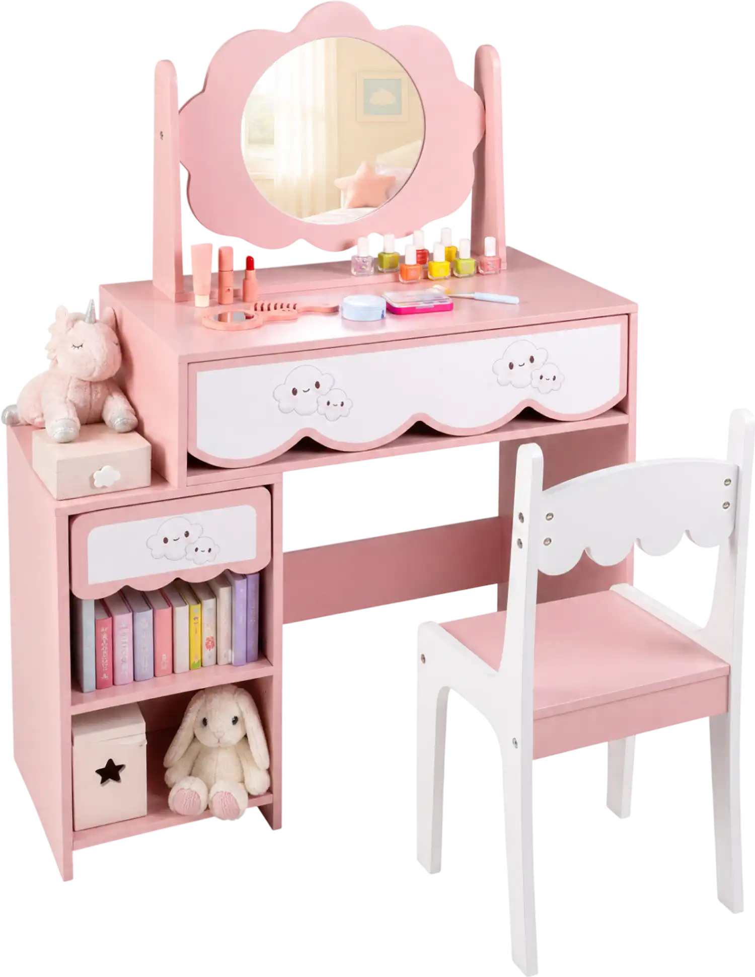 Costway Kids Vanity Set Rotating Mirror Chair Girls 59987027 New