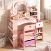 Kids Vanity Set with Colorful LED Lights and Jewelry Stand for Toddlers-Pink - Gallery View 1 of 11
