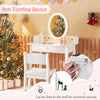 Kids vanity set in white with lighted mirror, spacious tabletop, and anti-toppling device for safety and durability.