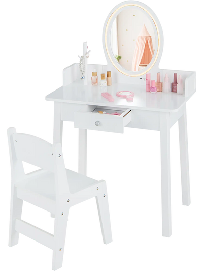 Costway Kids Vanity Set Lighted Mirror 29451863 New