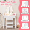Kids vanity table set in white with LED lighted mirror, spacious drawer, and solid wood legs for durable use.