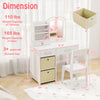 Kids vanity set featuring a lighted mirror, drawers, and chair, designed for ages 3+, in white for safe and stylish use.