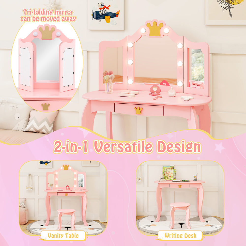 Detachable top of the pink kids vanity set, transforming it into a functional writing desk with ample surface space.