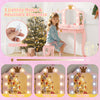 Kids vanity set in pink with tri-fold lighted mirror, adjustable brightness, and detachable top for versatile use.