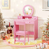 Kids Vanity Set with Mirror Princess Makeup Dressing Desk and Chair Set with Mirror-Pink - Gallery View 1 of 11