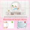 Kids vanity set featuring a shatterproof acrylic mirror, ample storage, and anti-collision round corners for safety.