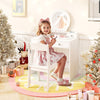 Kids vanity set with mirror in white, featuring ample storage and shatterproof mirror, perfect for little ones'.