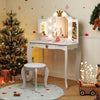 Kids Vanity Set with Tri-fold Lighted Mirror Detachable Top and Stool-White - Gallery View 1 of 10