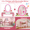 Kids vanity table set in pink with removable 360° mirror, whiteboard, and ample storage for creative play.