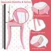 Kids vanity table set featuring a pink design, 360° rotating mirror, and smooth rounded edges for safety and creativity.