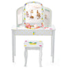 Kids vanity table set in white with a tri-folding mirror and large drawer, perfect for makeup or studying.
