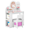 Kids Vanity with Lights Princess Vanity Table and Chair Set with 2 Drawers and 2-Tier Bookshelf-White - Gallery View 1 of 1