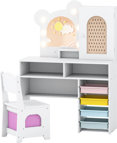 Costway Kids Vanity w/ Lights & 5 Drawers 84525556 New