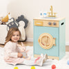 Kids washer playset toy washing machine in blue with rotating wheel, detergent drawer, and realistic knobs for.