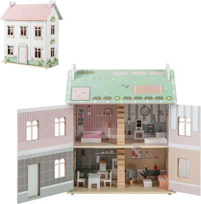 Costway Kids Wooden Dollhouse 3-Level Double-Sided Roof Doors 86974521 New