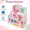3-story pink wooden dollhouse playset with 5 rooms and 10 furniture pieces, perfect for imaginative play for kids.