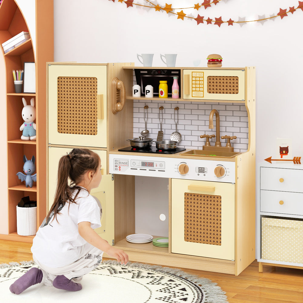 Kids Wooden Kitchen Playset with Realistic Lights and Sounds-Yellow - Gallery View 1 of 10