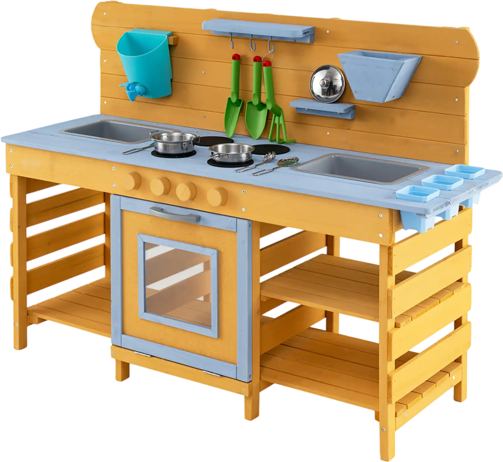 Costway Kids Wooden Mud Kitchen 2 Sinks 4 Stoves 22143042 New