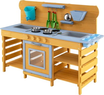 Costway Kids Wooden Mud Kitchen 2 Sinks 4 Stoves 22143042 New