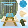 Kids wooden picnic table set with built-in benches, made of acacia wood, featuring a splinter-free surface for safe use.