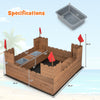 Kids wooden sandbox with red flags, solid cedar wood, removable storage boxes, and ground liner for outdoor play.